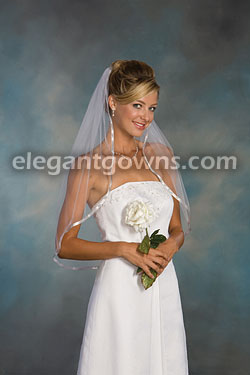 1 Tier Waist Length Veil With 3/8" Silver Ribbon Edge 5-301-3R-S