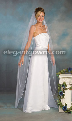 1 Tier Floor Length Veil Light Blue Rattail Edge 5-721-RT-LB