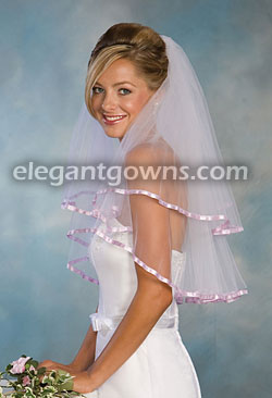 2 Tier Elbow Length Veil With 3/8" Lavender Ribbon C1-252-3R-LV
