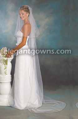 2 Tier Chapel Length Veil with Black Pencil Edge C5-902-C-BLK
