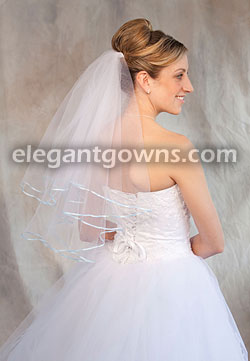 2 Tier Elbow Length Veil 1/8" LightBlue Ribbon Edge C7-252-1R-LB