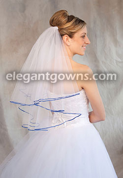 2 Tier Elbow Length Veil 1/8" RoyalBlue Ribbon Edge C7-252-1R-RB