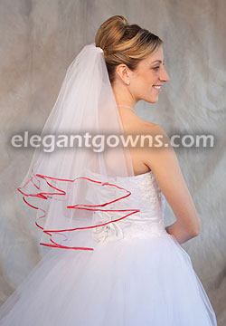 2 Tier Elbow Length Veil with 1/8" Red Ribbon Edge C7-252-1R-RD