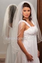 1 Tier Fingertip Length 1/8" Ribbon Edge Wedding Veil 1-361-1R