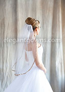 1 Tier Waist Length Veil With 3/8" Cafe Ribbon Edge 5-301-3R-CF