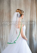 1 Tier Waist Length Veil 3/8" Emerald Green Ribbon 5-301-3R-EM