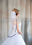 1 Tier Waist Length Veil 3/8" Navy Blue Ribbon Edge 5-301-3R-NB