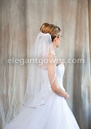 1 Tier Waist Length Veil With 3/8" Silver Ribbon Edge 5-301-3R-S