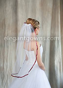 1 Tier Waist Length Veil With 3/8" Wine Ribbon Edge 5-301-3R-WN