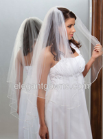 1 Tier Knee Length Angel Cut Rattail Edge Wedding Veil A1-451-RT