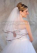 2 Tier Elbow Length Veil 1/8" Chocolate Ribbon Edge C7-252-1R-CH