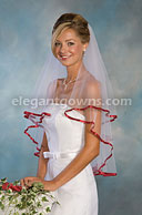 2 Tier Waist Length Veil With 3/8" Garnet Ribbon C7-302-3R-GRT