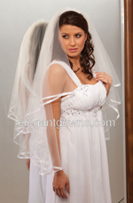 2 Tier Fingertip Length 3/8" Ribbon Edge Wedding Veil C7-362-3R