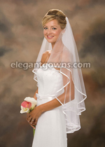 2 Tier Fingertip Length 3/8" Ribbon Edge Wedding Veil C7-362-3R