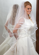 2 Tier Knee Length Sheer Ribbon 1 Edge Wedding Veil C7-452-1SR