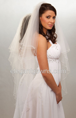 2 Tier Knee Length Pearl Edge Circular Cut Wedding Veil C7-452-P