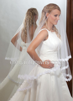 2 Tier Drop Cut Knee Length Lace Edge #5 Wedding Veil D7-452-5L