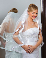 2 Tier Waist Length 7/8" Ribbon Edge Wedding Veil S1-302-7R
