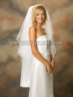 2 Tier Knee Length Pearl Edge Standard Cut Wedding Veil S1-452-P