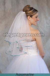 Aquamarine Colored 1/8 Ribbon Edge Wedding Veil