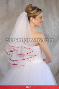 Red Colored 1/8 Ribbon Edge Wedding Veil