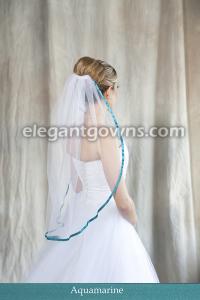 Aquamarine Colored 3/8" Ribbon Edge Wedding Veil