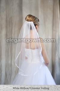 White Colored 3/8" Ribbon Edge Wedding Veil
