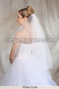 White/Gold Pencil/Corded Edge Wedding Veil