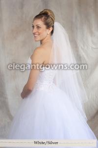 White/Silver Pencil/Corded Edge Wedding Veil