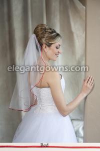 Red Colored Rattail Edge Wedding Veil