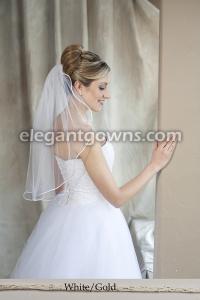 White/Gold Colored Rattail Edge Wedding Veil