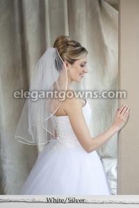 White/Silver Colored Rattail Edge Wedding Veil